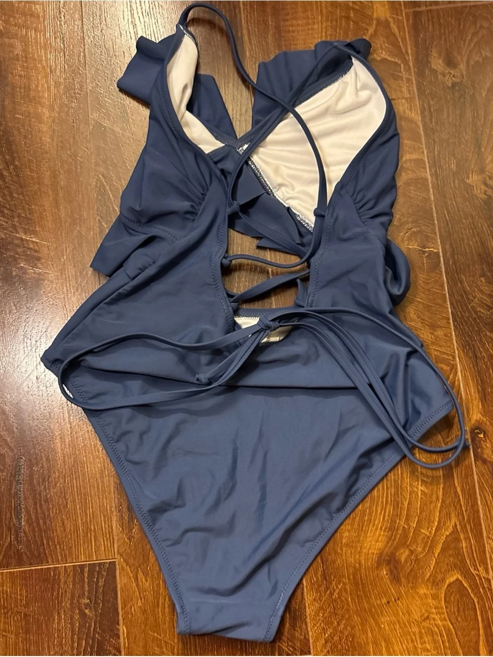 NEW Charmo One Piece Swimsuit Navy Blue Ribbed Cut-Out Bathing Suit - Size Small